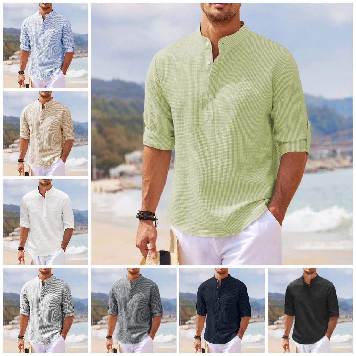 Haut à manches longues décontracté à carreaux pour hommes