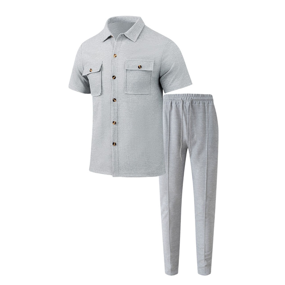 Kurzarmhemd mit Revers + Hose mit elastischem Bund und Kordelzug