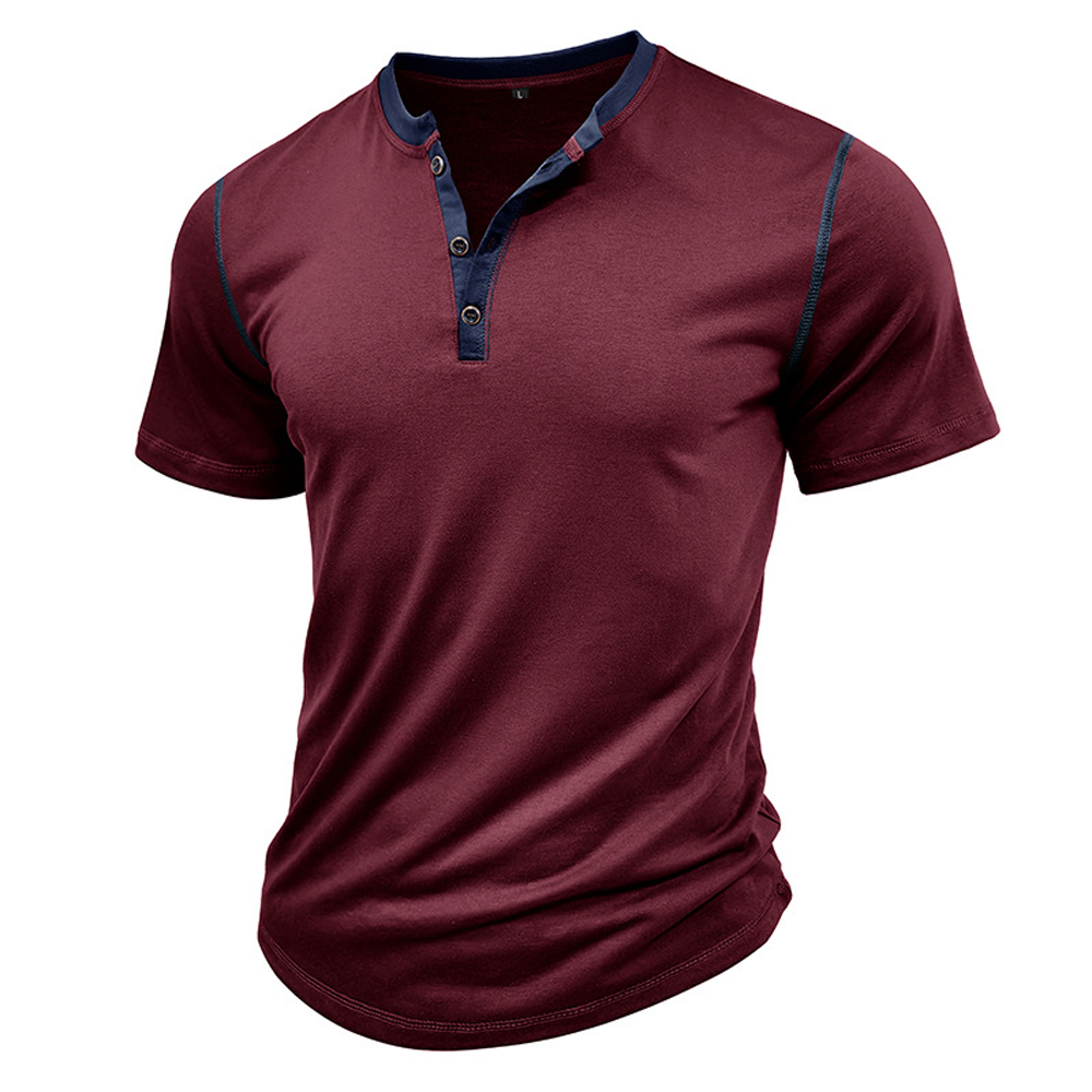 Kurzärmliges Henley-Shirt mit Stehkragen für Herren