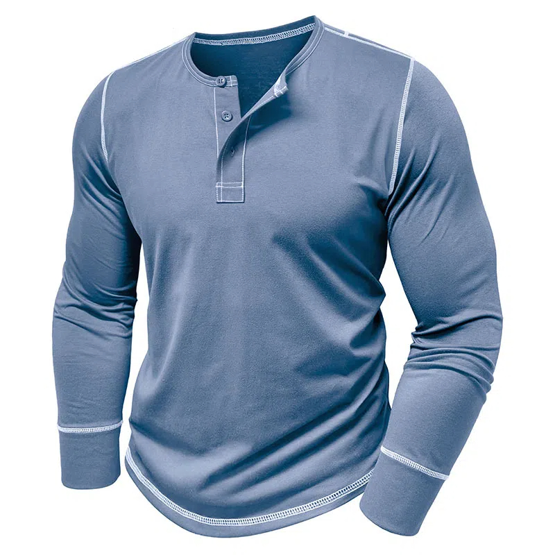 T-shirt décontracté à manches longues et col Henley pour homme