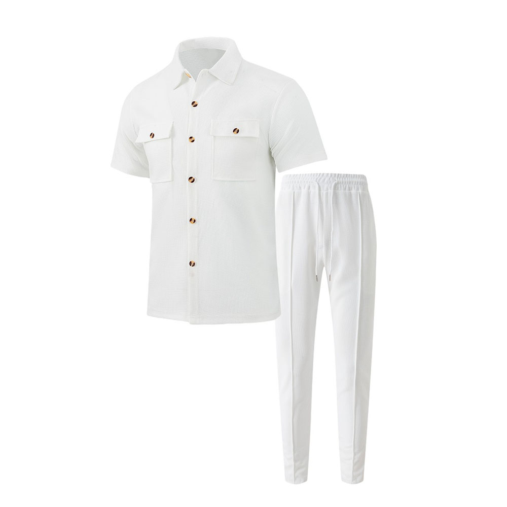 Kurzarmhemd mit Revers + Hose mit elastischem Bund und Kordelzug