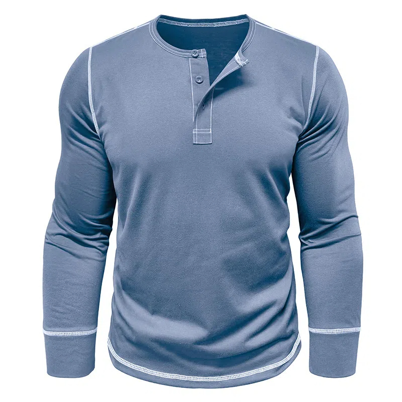 T-shirt décontracté à manches longues et col Henley pour homme
