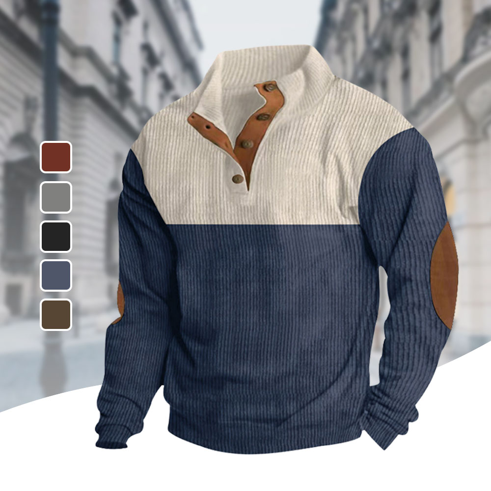 Herren-Sweatshirt aus Cord im Farbblock-Stil für Herbst und Winter mit Stehkragen