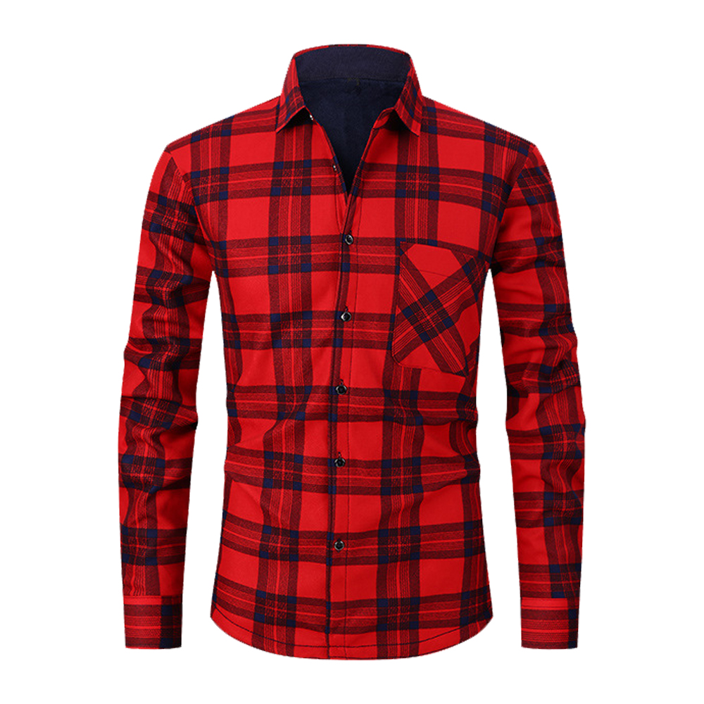 Herren-Winter-Langarmhemd mit verdicktem Karomuster