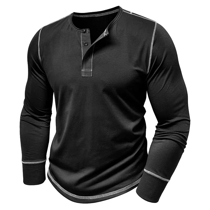 T-shirt décontracté à manches longues et col Henley pour homme