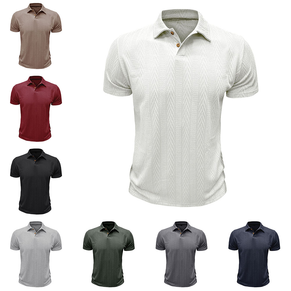 Polo d'été décontracté à manches courtes en jacquard respirant pour hommes