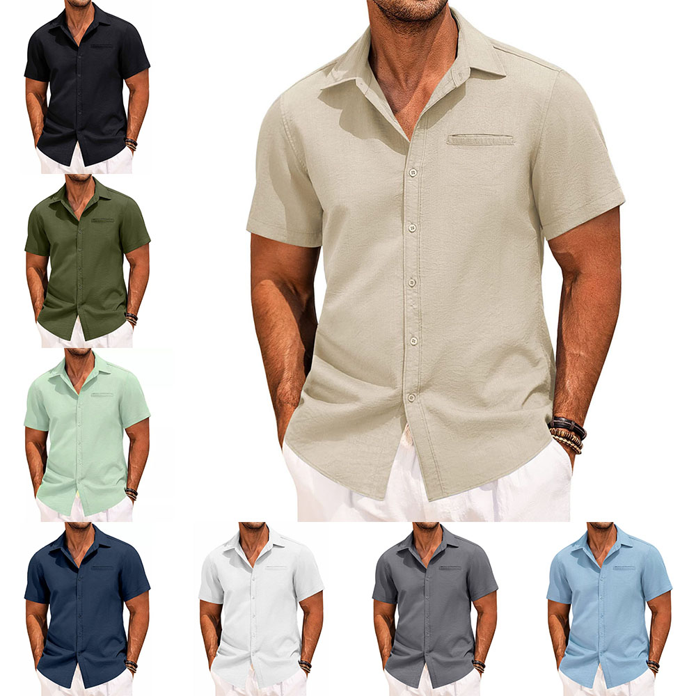 Chemise à manches courtes simple avec poche à revers pour hommes