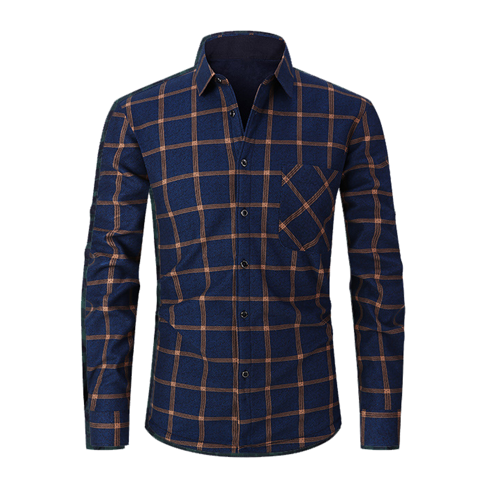 Herren-Winter-Langarmhemd mit verdicktem Karomuster