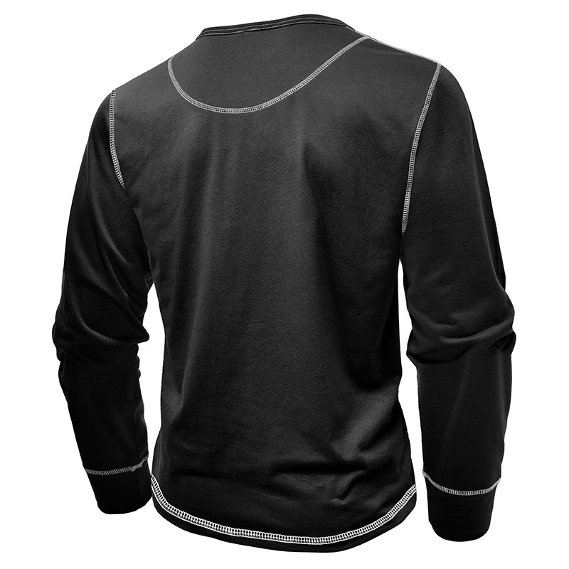 T-shirt décontracté à manches longues et col Henley pour homme