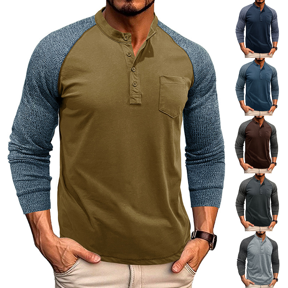 Lässiges Langarm-T-Shirt mit Patchwork-Muster für Herren