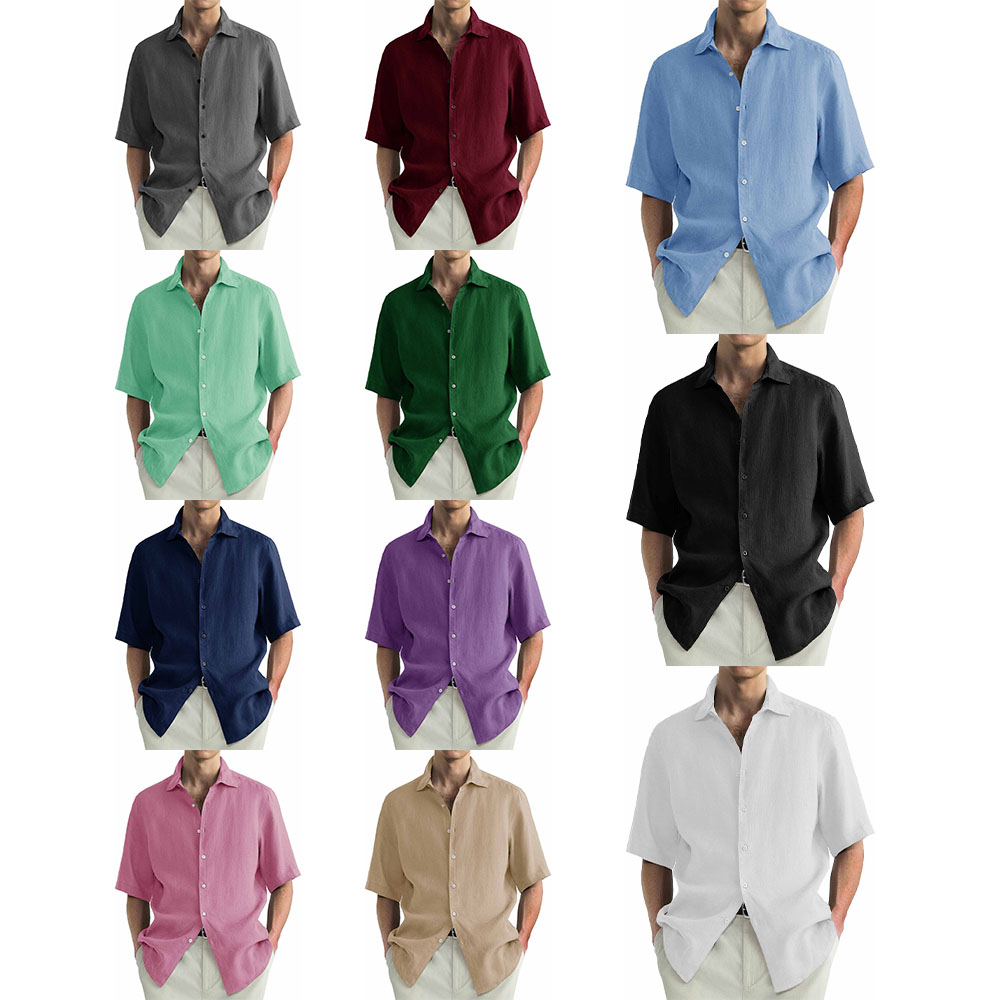 Chemise décontractée à manches courtes en coton lavé pour homme