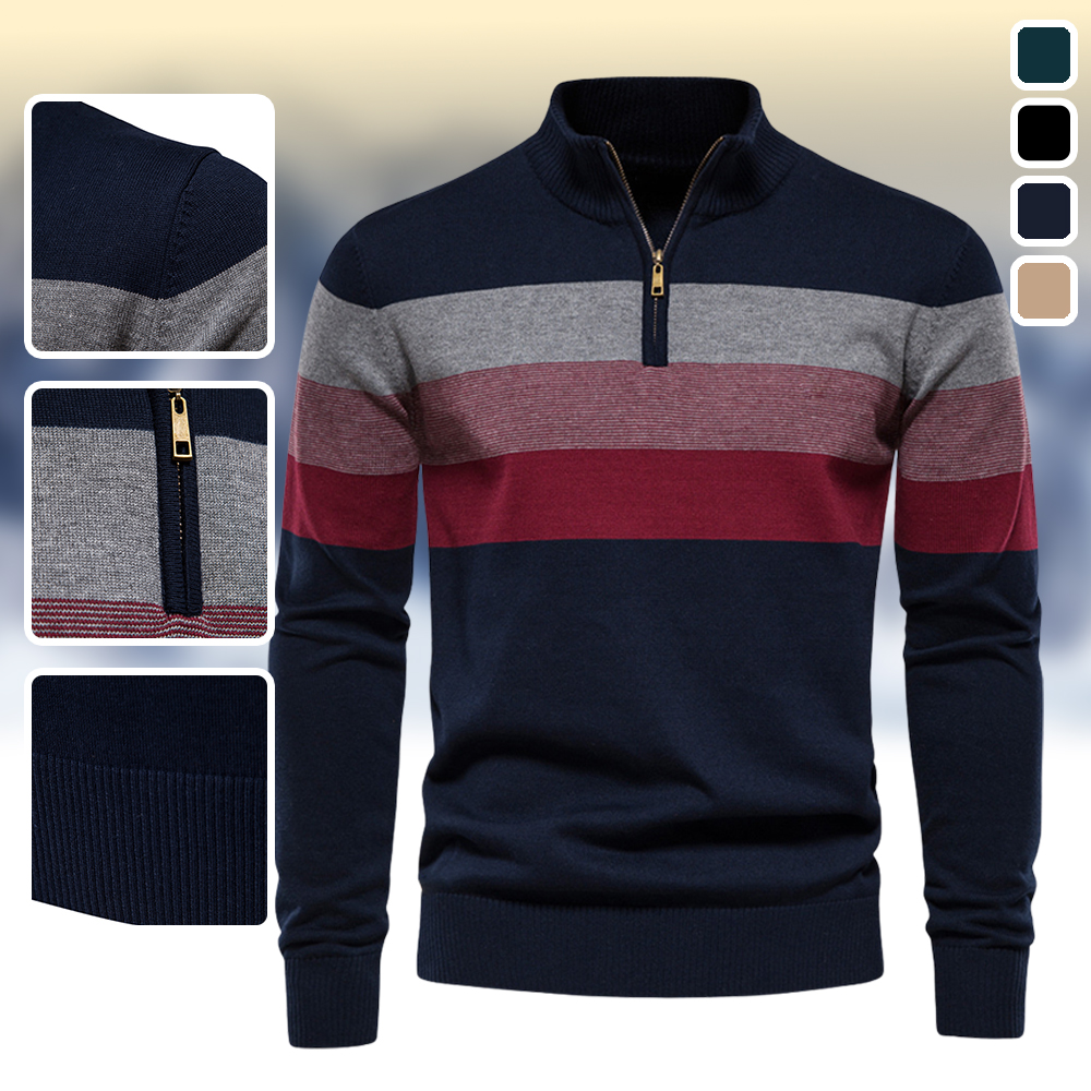 Nouveau pull à blocs de couleurs à col montant et fermeture éclair pour hommes