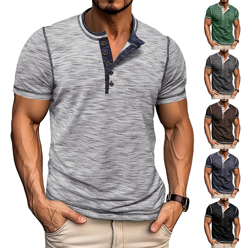 T-shirt décontracté à manches courtes et blocs de couleurs pour homme