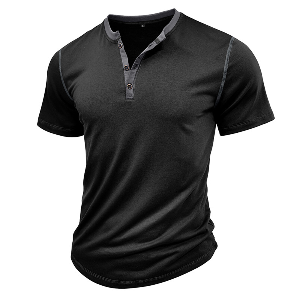 Kurzärmliges Henley-Shirt mit Stehkragen für Herren