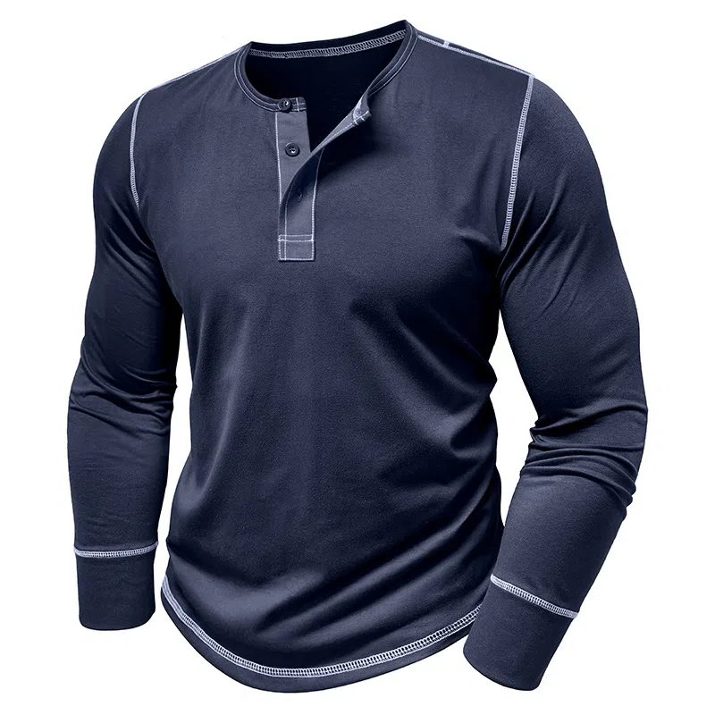 T-shirt décontracté à manches longues et col Henley pour homme