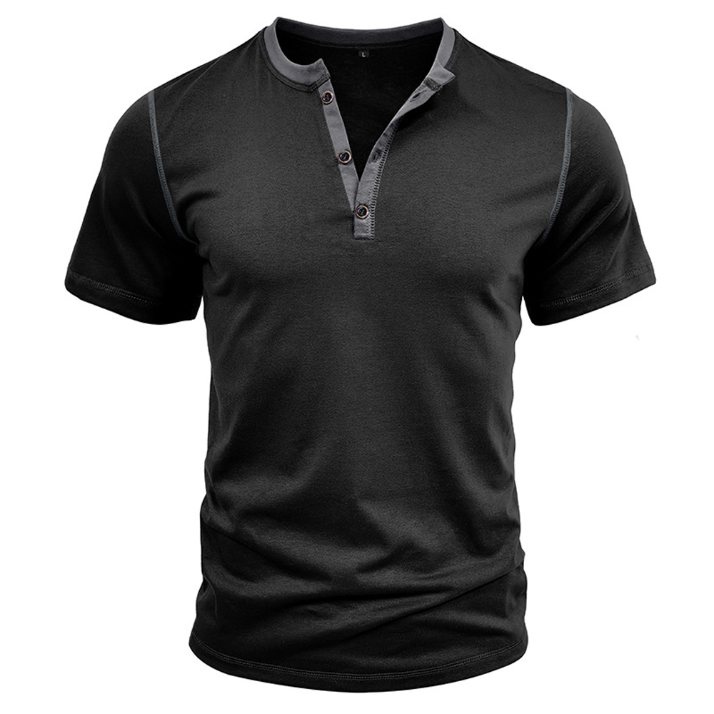 Kurzärmliges Henley-Shirt mit Stehkragen für Herren