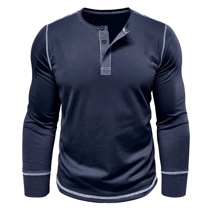 T-shirt décontracté à manches longues et col Henley pour homme