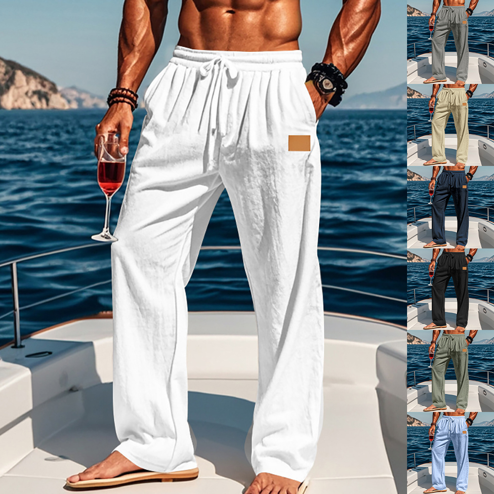 Pantalon droit décontracté ample avec cordon de serrage pour hommes