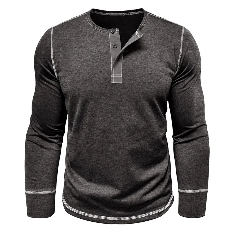 T-shirt décontracté à manches longues et col Henley pour homme