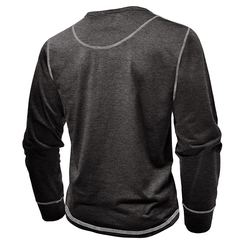 T-shirt décontracté à manches longues et col Henley pour homme