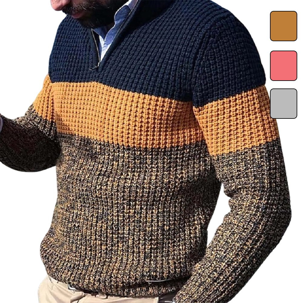 Pull décontracté à col zippé en blocs de couleurs pour hommes