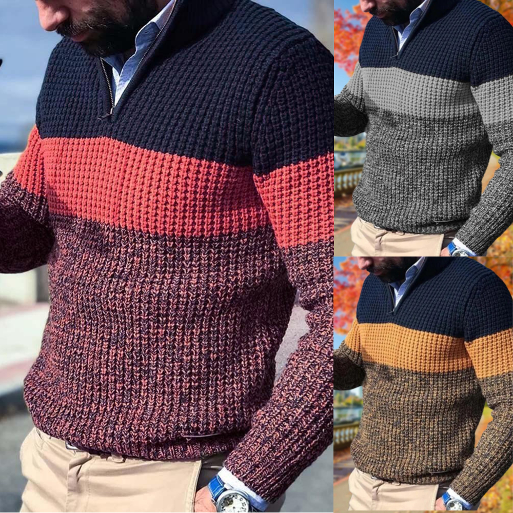 Pull décontracté à col zippé en blocs de couleurs pour hommes