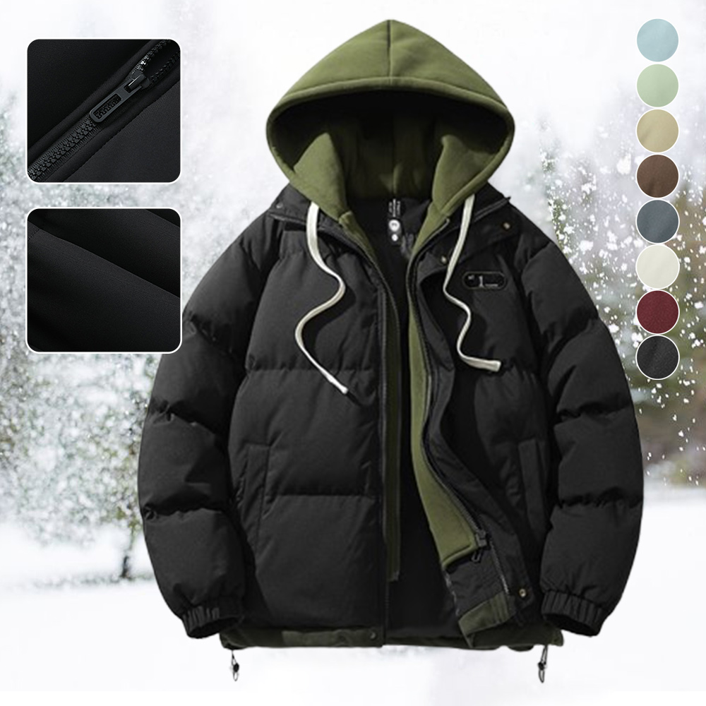 Dicke Winterjacke für Herren mit Reißverschluss und Kapuze