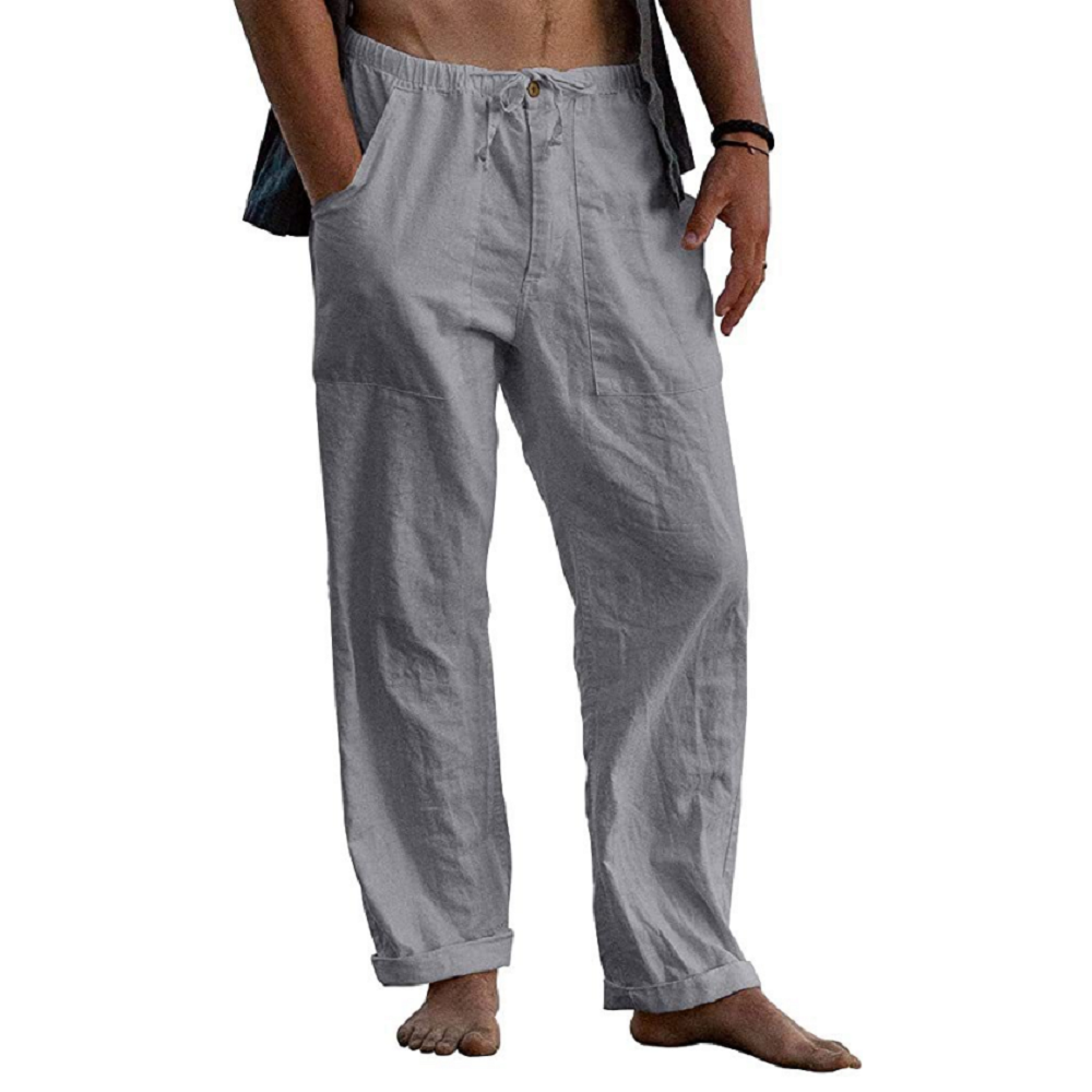 Pantalon décontracté ample en coton et lin respirant pour homme