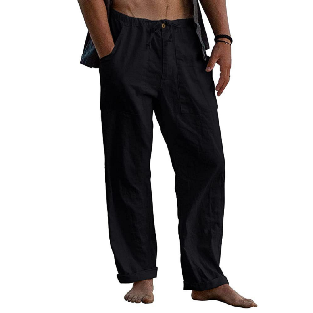 Pantalon décontracté ample en coton et lin respirant pour homme