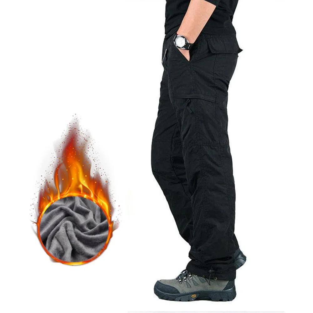 Neue warme Fleece-Cargohose mit mehreren Taschen für Herren