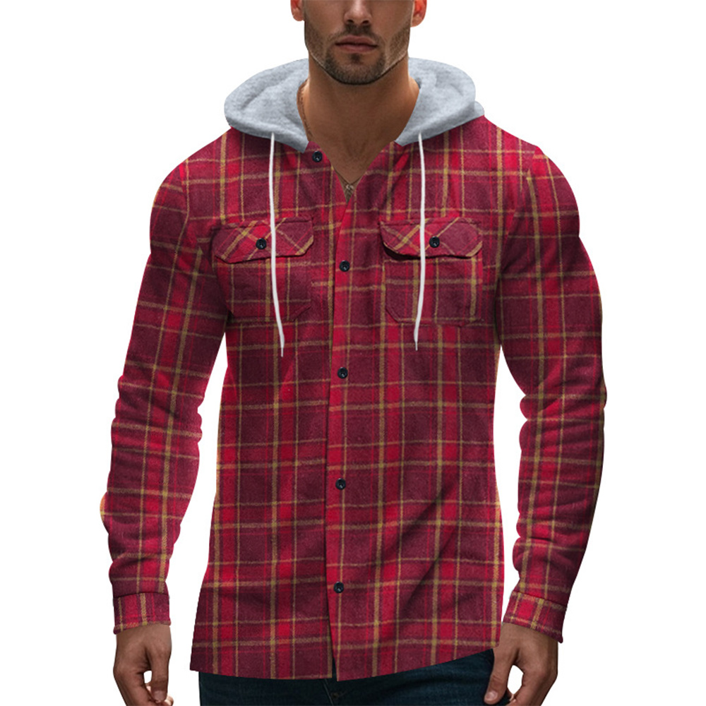 Lockeres, kariertes Langarmhemd mit Kapuze für Herren