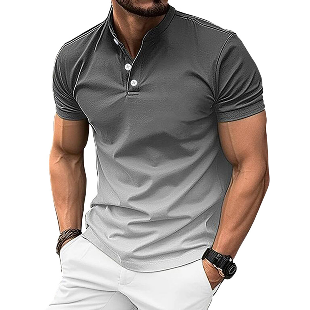 Lässiges Henley-Hemd mit Farbverlaufskragen für Herren, kurzärmlig