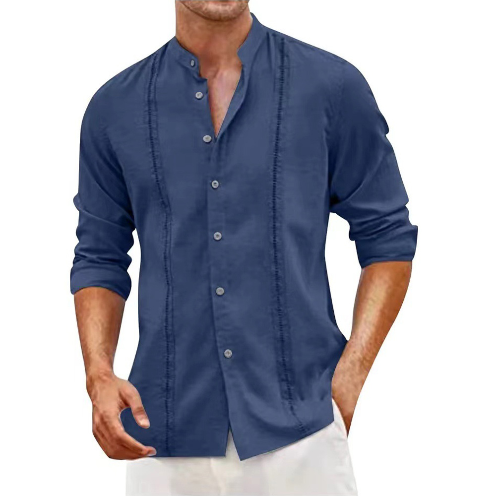 Chemise décontractée à manches longues et col montant pour homme