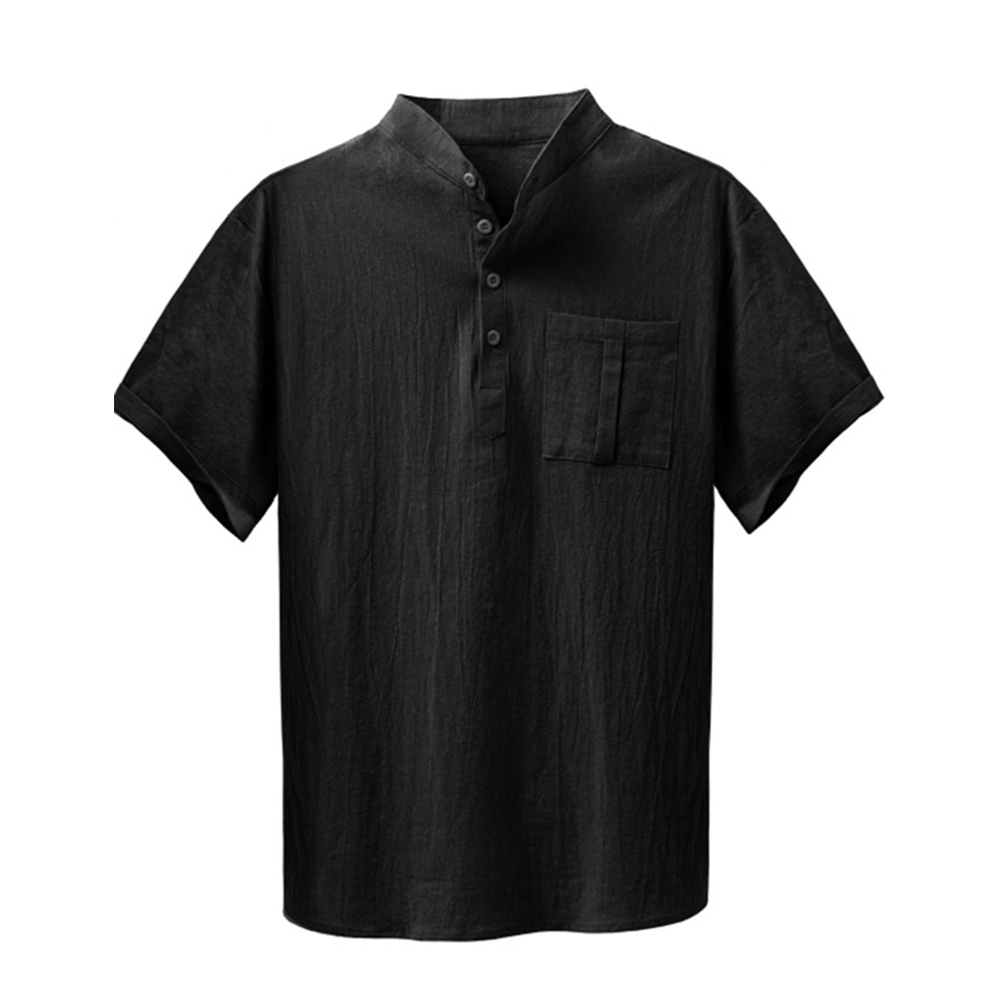 Einfarbiges Kurzarmhemd aus Baumwolle mit Stehkragen für Herren
