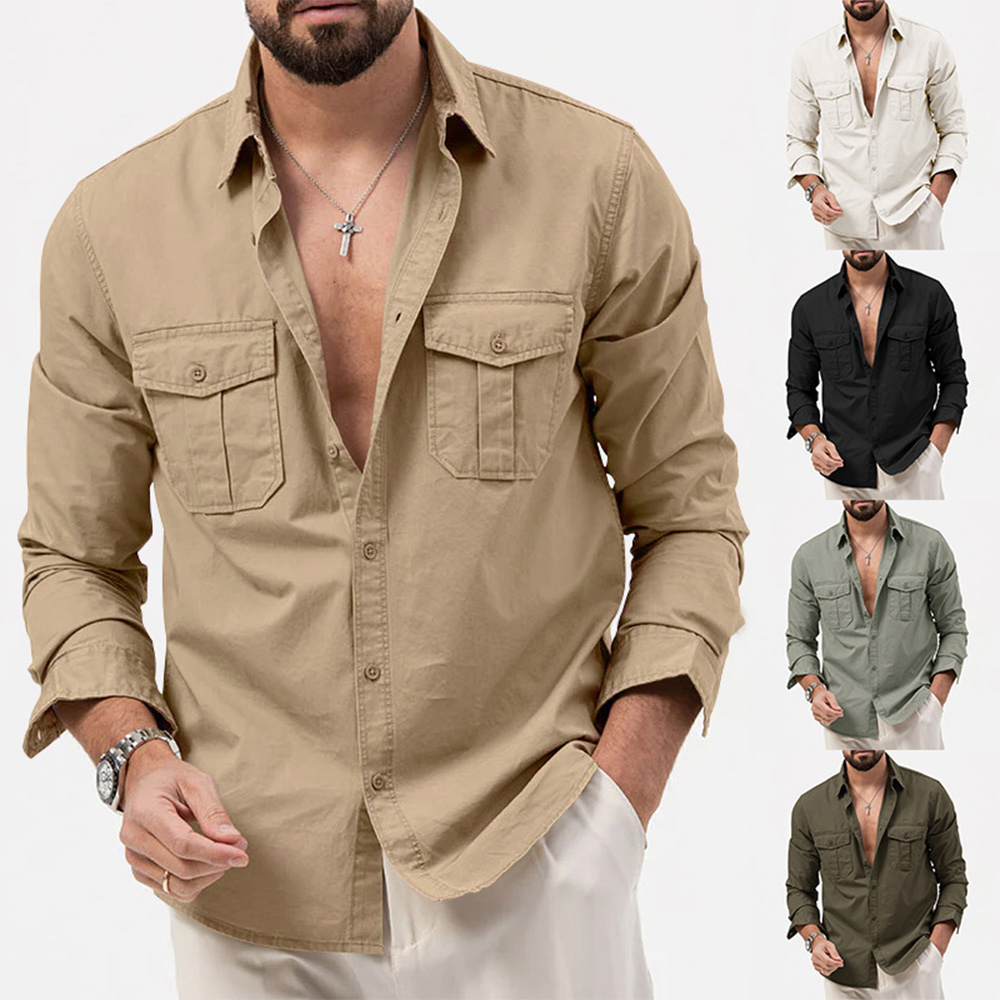 Chemise à manches longues et double poche pour hommes