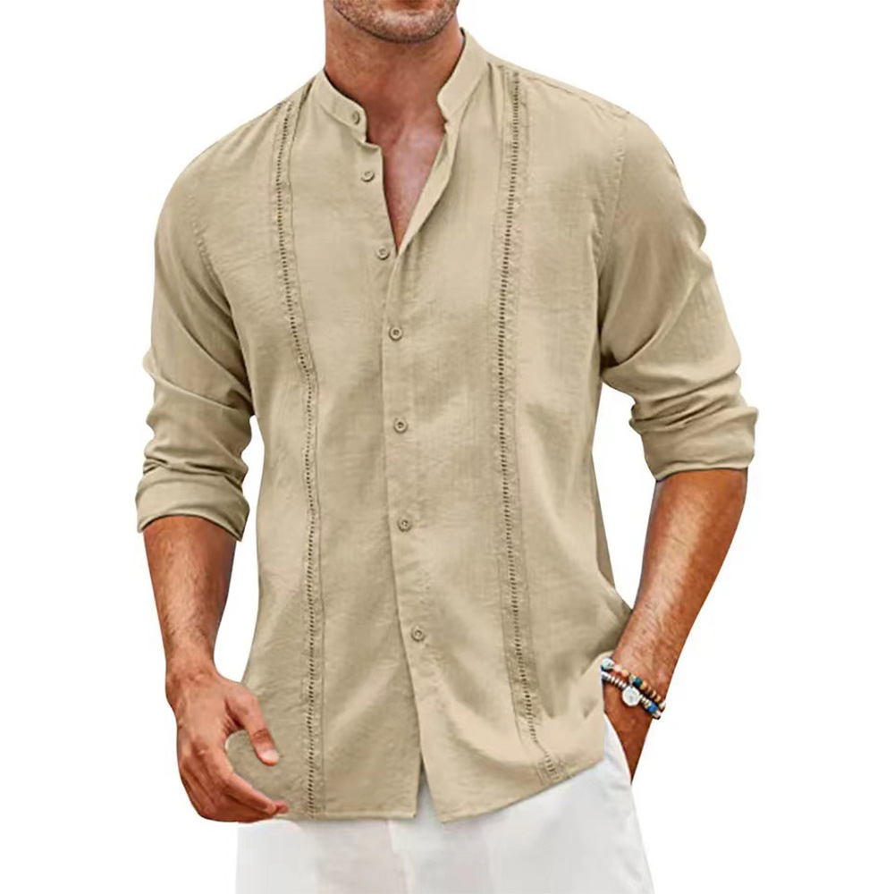 Chemise décontractée à manches longues et col montant pour homme