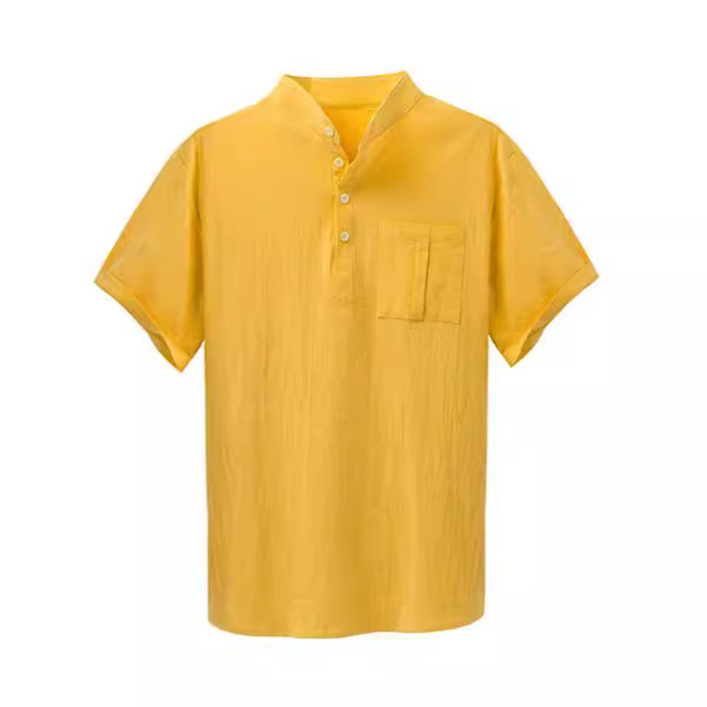 Einfarbiges Kurzarmhemd aus Baumwolle mit Stehkragen für Herren