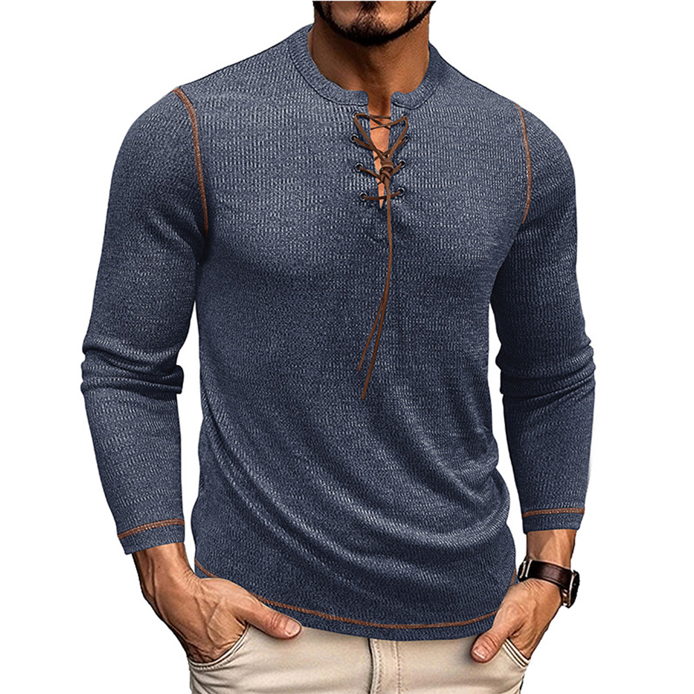 T-shirt décontracté à manches longues et lacets pour homme