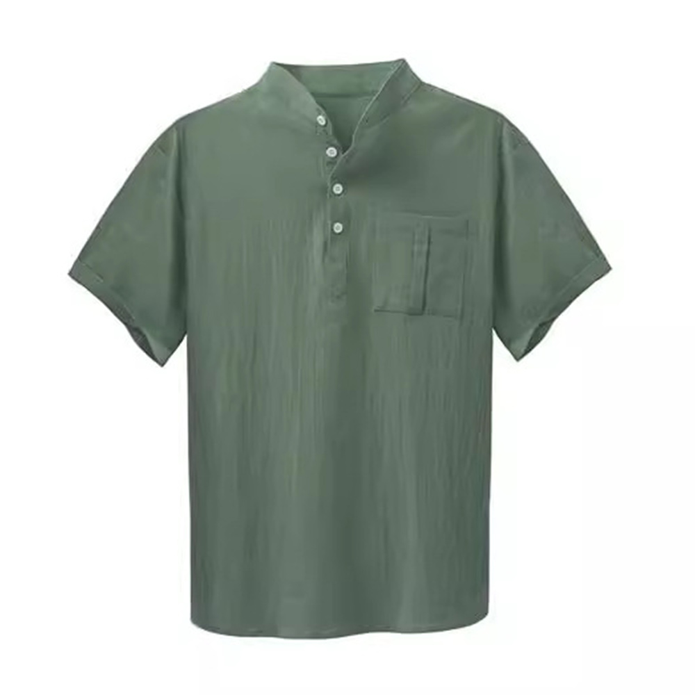 Einfarbiges Kurzarmhemd aus Baumwolle mit Stehkragen für Herren