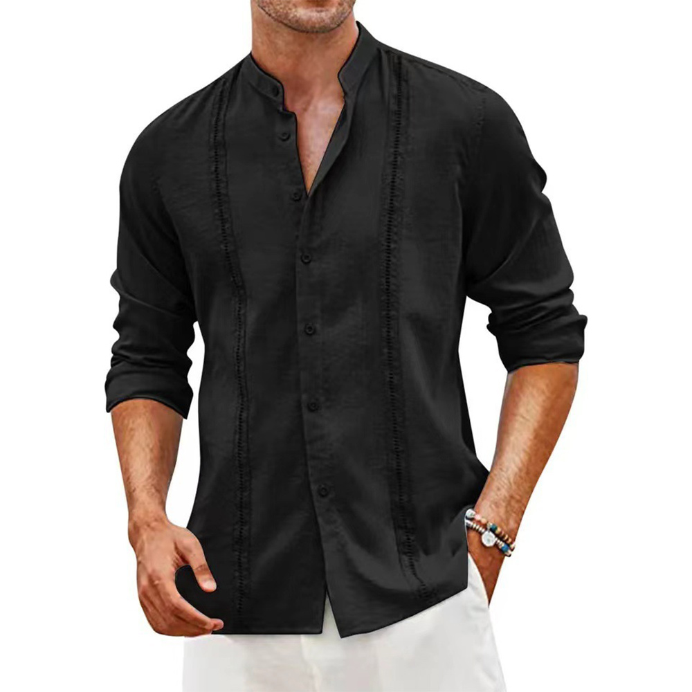 Chemise décontractée à manches longues et col montant pour homme