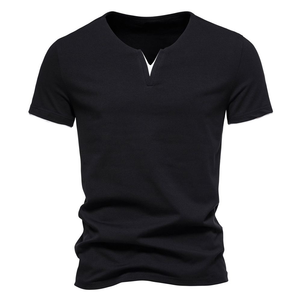 T-shirt simple à manches courtes et col en V pour homme