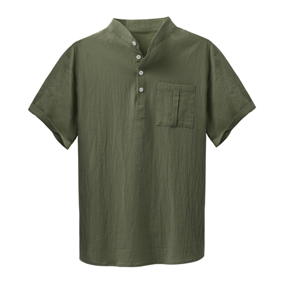 Einfarbiges Kurzarmhemd aus Baumwolle mit Stehkragen für Herren