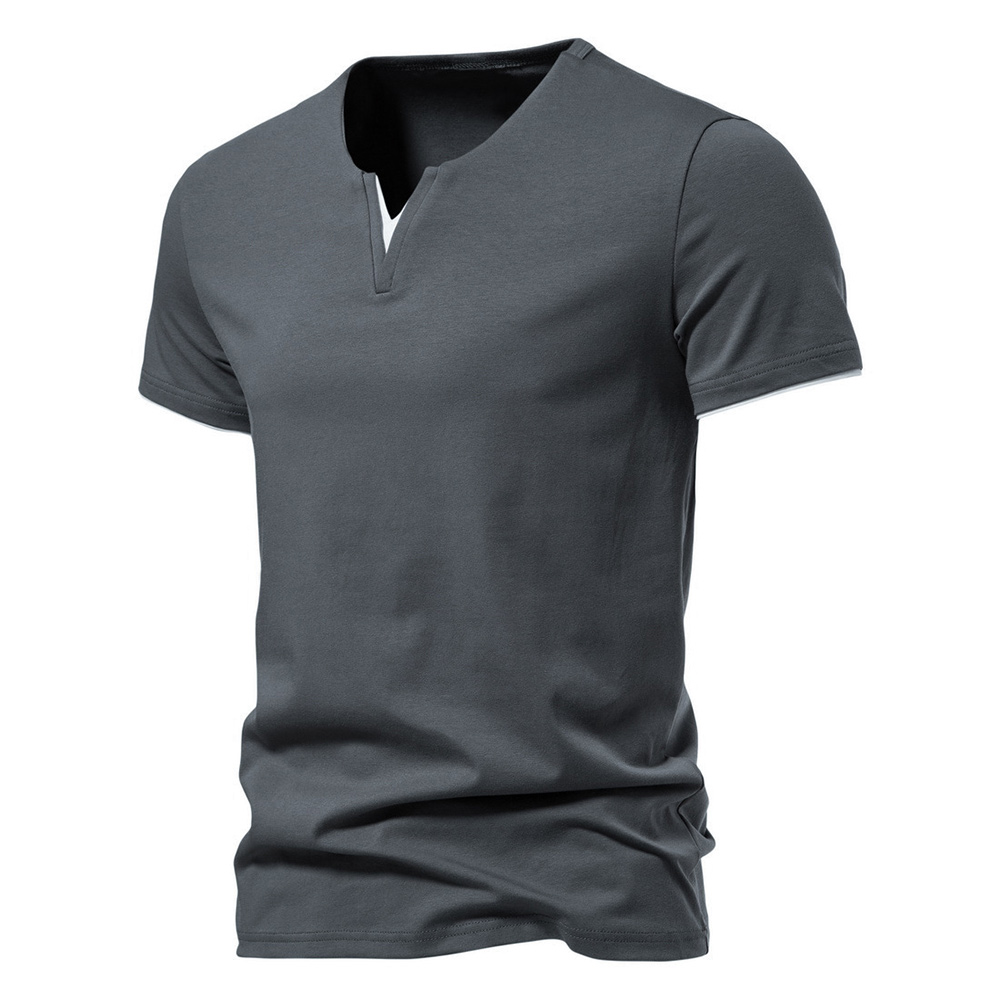 T-shirt simple à manches courtes et col en V pour homme