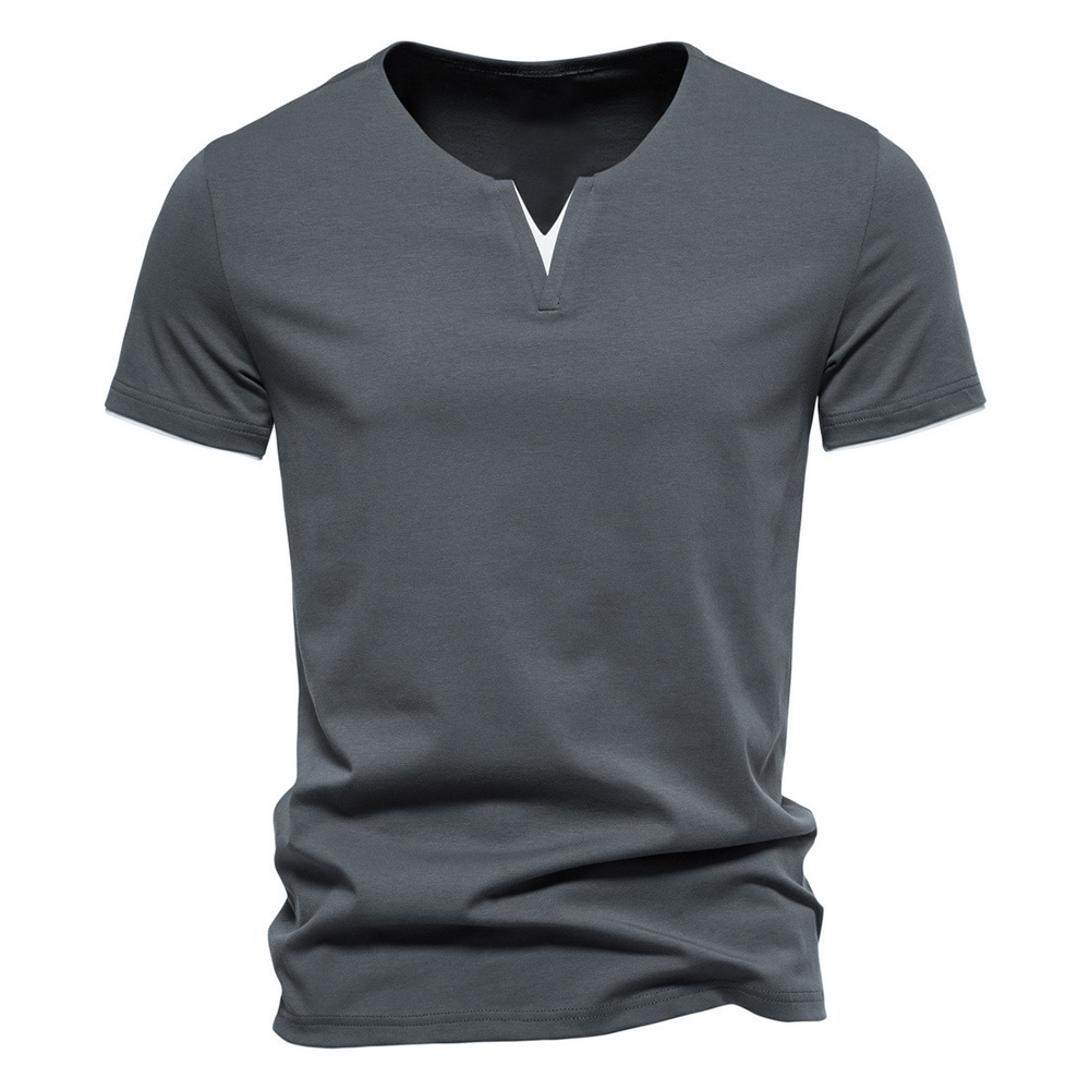 T-shirt simple à manches courtes et col en V pour homme