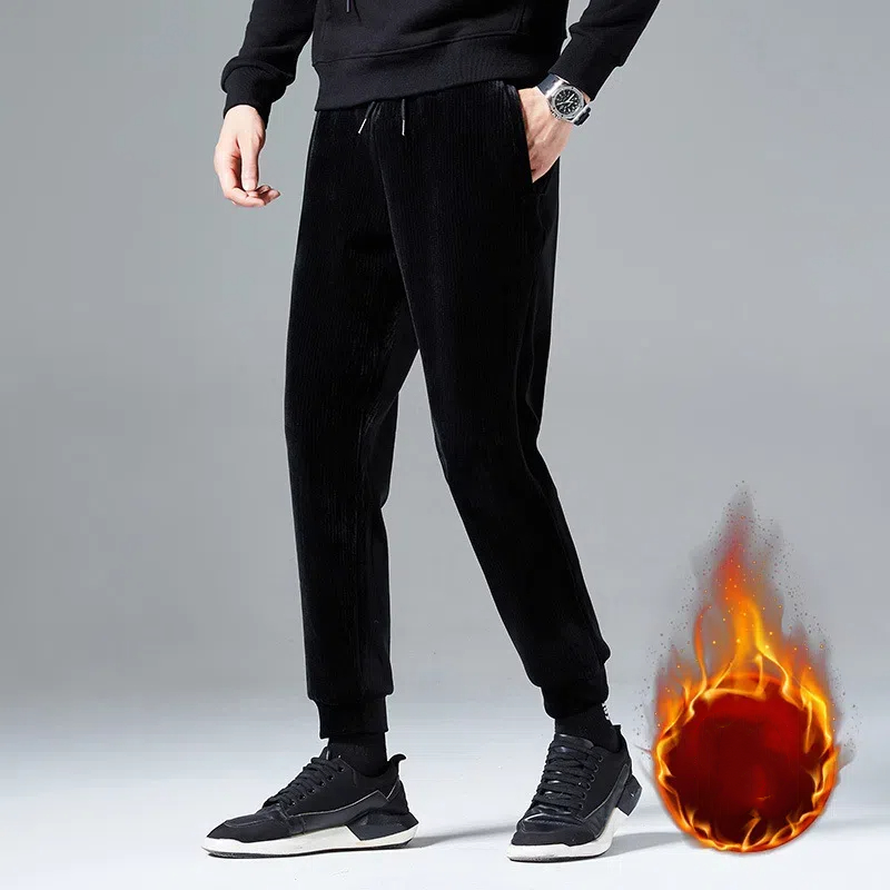 Pantalon décontracté en polaire épaisse pour hommes