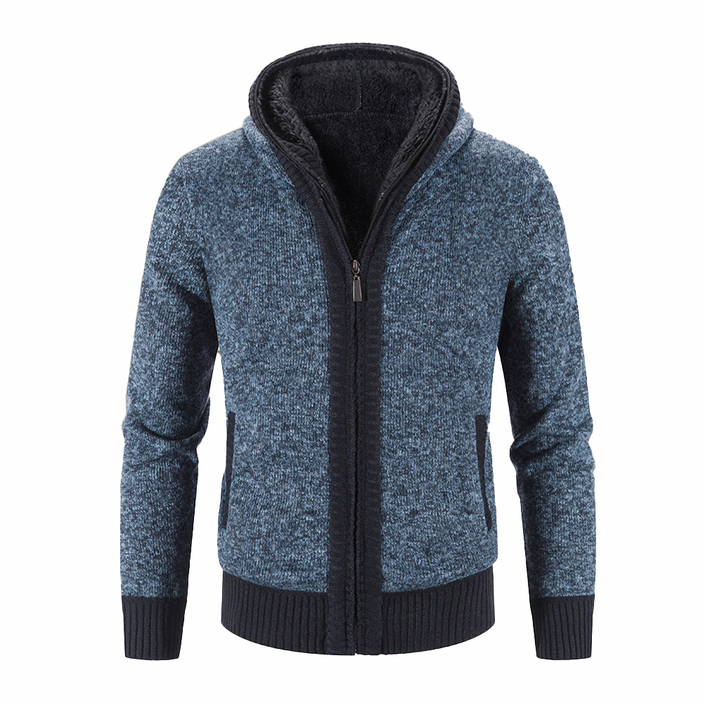 Herren-Fleece-verdickte warme Kapuzen-Strickjacke