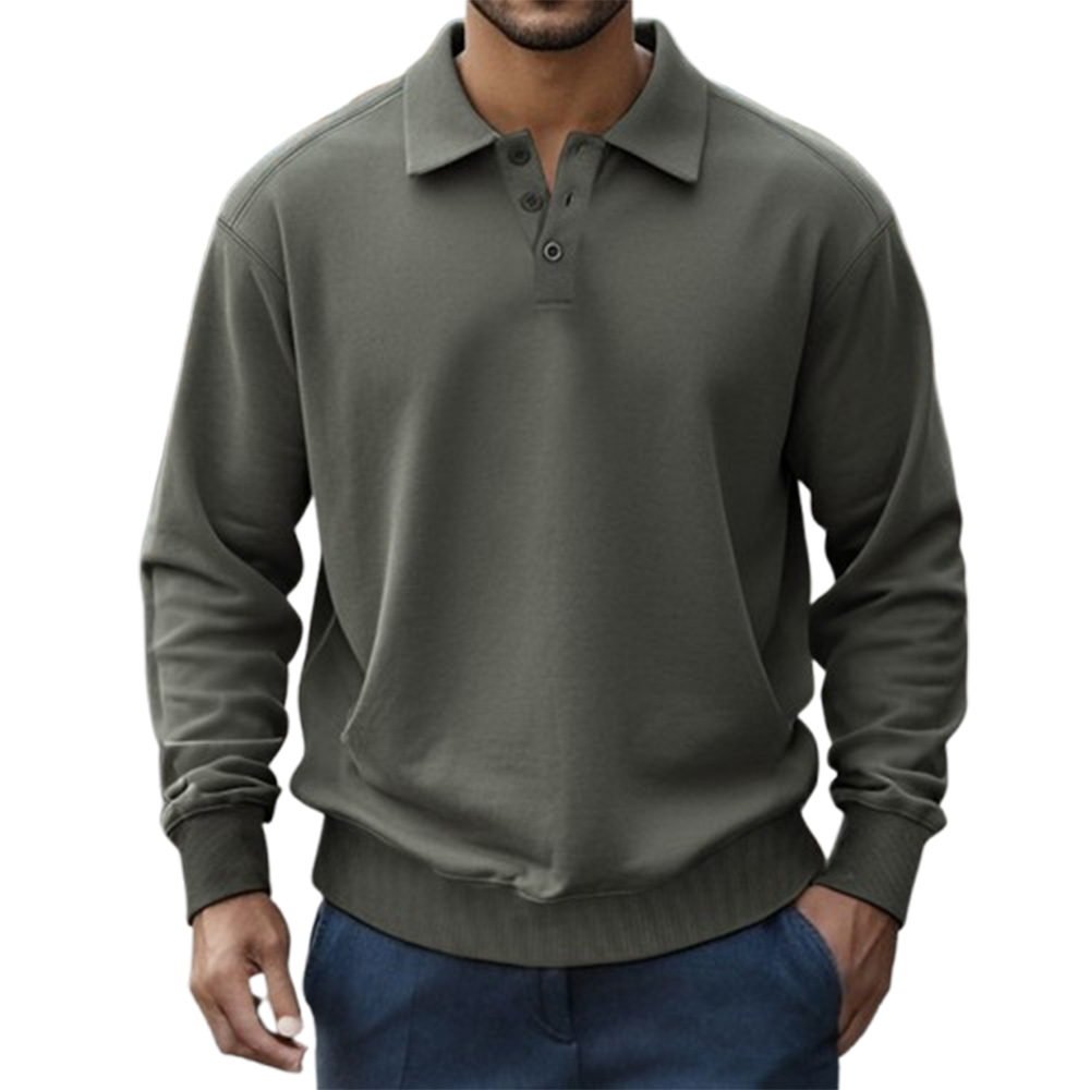 Polo à manches longues simple et décontracté pour homme