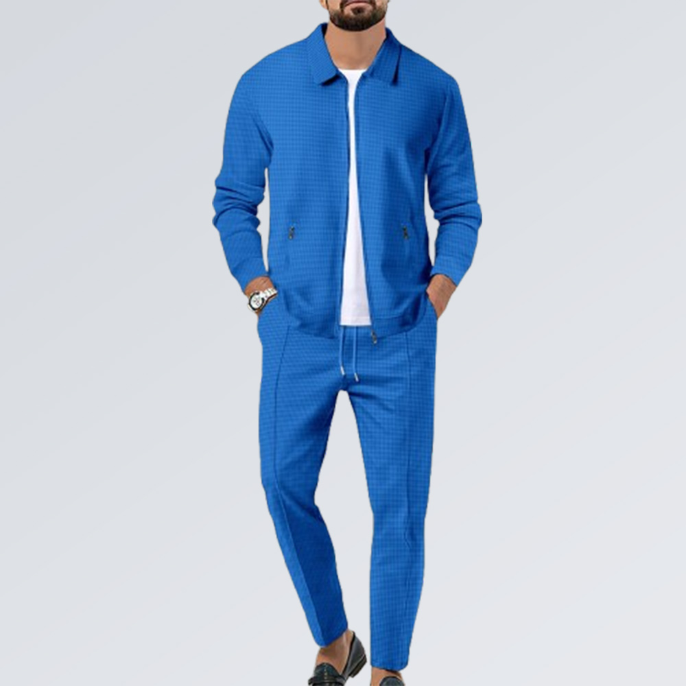 Herren-Hosenanzug mit Waffelmuster und Revers, Reißverschluss und langen Ärmeln