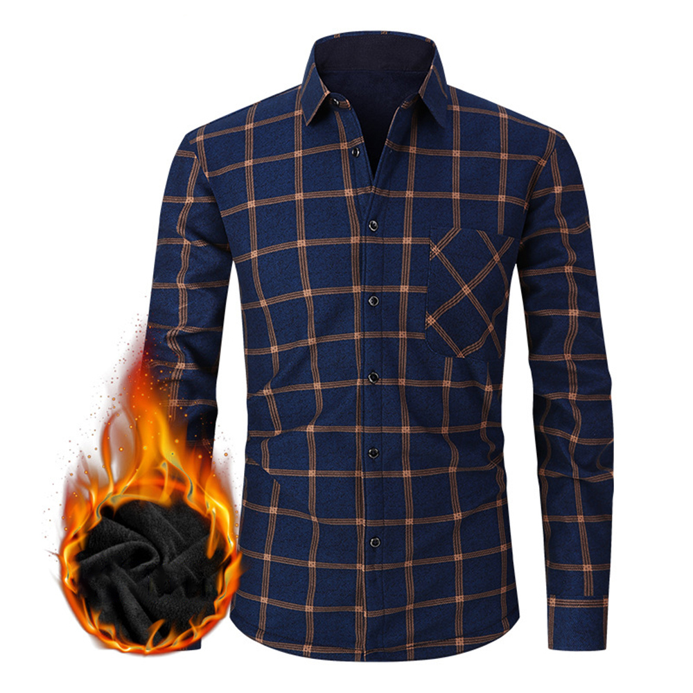 Herren-Winter-Langarmhemd mit verdicktem Karomuster