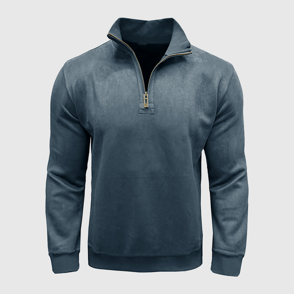 Herren-Sweatshirt aus Kunstleder mit Stehkragen und Reißverschluss, langärmelig